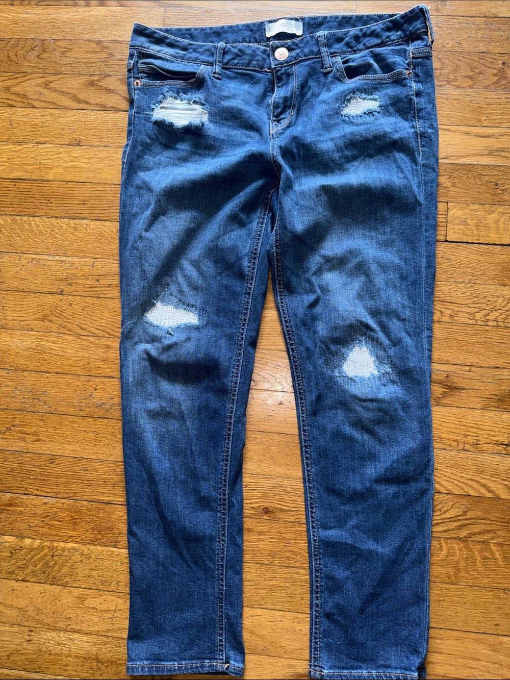 Express Women’s Skinny Ripped Indigo Blue Jeans
